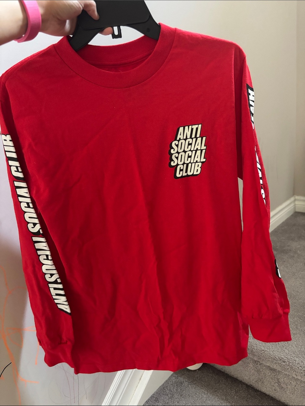 NWT！Anti Social Social Club Red Long Sleeve Tee with Cream Logo